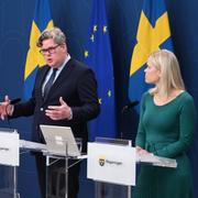 Camilla Waltersson Grönvall (M), socialtjänstminister, Gunnar Strömmer (M), justitieminister och Paulina Brandberg (L), jämställdhetsminister, håller en gemensam pressbriefing om regeringens arbete mot mäns våld mot kvinnor. 