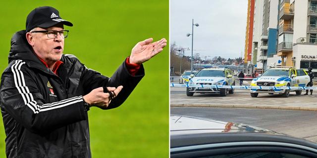 Förbundskapten Janne Andersson under herrlandslagets träning. Avspärrningar utanför Friends Arena. TT