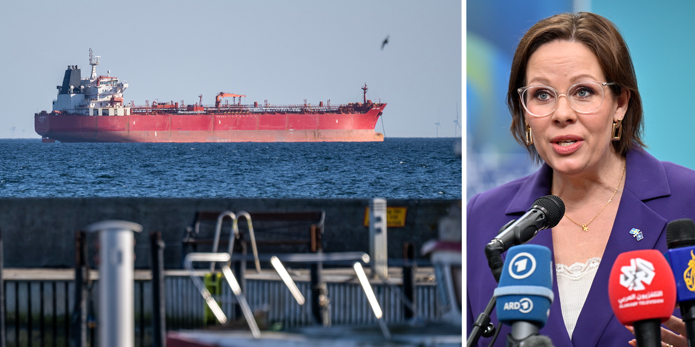 Ett fartyg från den ryska skuggflottan / utrikesminister Maria Malmer Stenergard.