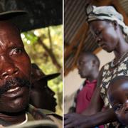 Gerillaledaren Joseph Kony, kvinna han kidnappade och tvingade bli hans fru. Arkivbilder.