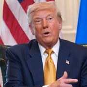 President Donald Trump innan mötet med von der Leyen.