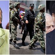 Uigurkongressens ordförande Rebiya Kadeer, bild från Xinjiang och Kinas president Xi Jinping.