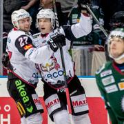 Malmös Robin Alvarez jublar efter 0-2 målet under måndagens kvartsfinal i SM-slutspelet.