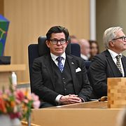 Talman Andreas Norlén vid riksmötets öppnande i riksdagens kammare.