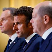 Polens president Andrzej Duda, Frankrikes president Emmanuel Macron och Tysklands förbundskansler Olaf Scholz.