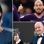 Manchester Citys ägare, shejk Mansour från Förenade Arabemiraten/Citys David Silva/Gianni Infantino.