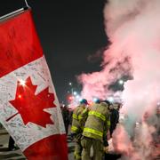 Protesterna på Ambassador bridge.