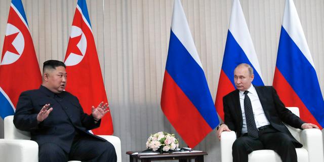 Rysslands president Vladimir Putin, och Nordkoreas ledare Kim Jong Un 2019. Sergei Ilnitsky / AP