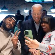 President Joe Biden valkampanjar i Harper Woods, Michigan.