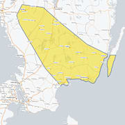 Den gula varningen som utfärdats.