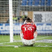 Degerfors Noel Milleskog deppar under fotbollsmatchen i Allsvenskan mellan Degerfors och Västerås den 28 oktober 2026 i Degerfors.