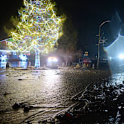 En översvämmad väg i Kalifornien.