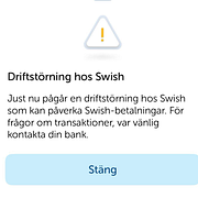 Felmeddelandet i Swish-appen.