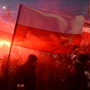 Deltagare i en demonstration på  Polens självständighetsdag i Warszawa. 