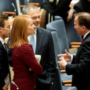 Ulf Kristersson (M)/Annie Lööf (C)/Jan Björklund (L) och Stefan Löfven (S).