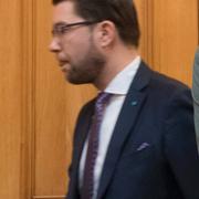 Joakim Wallerstein, t.v., tillsammans med Jimmie Åkesson och Rickard Jomshof