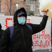 Protester utanför Belarus ambassad i Kyiv den 10 november 2021.