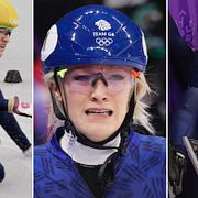 Elise Christie åker ur i OS i Sotji 2014/den 13 februari i år/i dag.