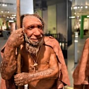 En rekonstruktion av en neandertalare på museum i Tyskland. Arkivbild. 