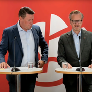 Socialdemokraternas pressträff med Tobias Baudin och Mikael Damberg/Gunnar Strömmer.