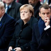 Trump, Merkel och Macron i söndags.