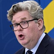 Gunnar Strömmer (M), justitieminister under en pressträff där Tidöpartierna presenterar förslag på regeringens stora straffreform.