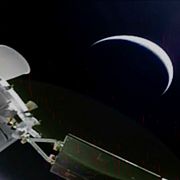 En del av rymdfarkosten Orion med jorden i bakgrunden. Bilden har släppts av den amerikanska rymdstyrelsen Nasa.