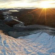 An aerial view of the Reindeer Glacier near Kangerlussuaq, Greenland, in 2021.