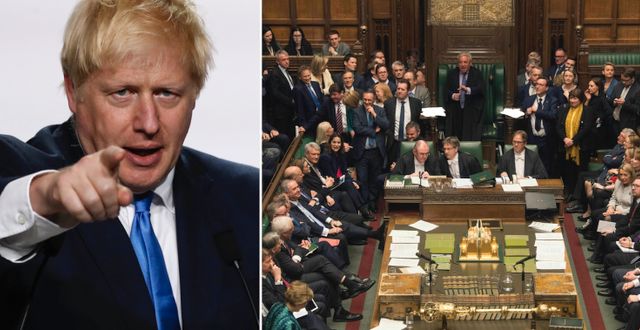 Boris Johnson och det brittiska underhuset.  AP/TT