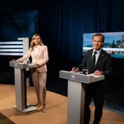 Partiledarna fr v sverigedemokraternas Jimmie Åkesson, liberalernas Fredrik Malm (skolpolitisk talesperson), kristdemokraternas Ebba Busch och moderaternas Ulf Kristersson.
