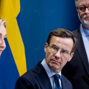 Energi- och näringsminister Ebba Busch (KD), statsminister Ulf Kristersson (M) samt arbetsmarknads- och integrationsminister Johan Pehrson (L).