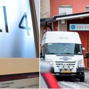 Bild från tingsrätten på torsdagen, samt en bild på Falu vårdcentral, där mannen var verksam under en tid.