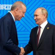 Vladimir Putin och Recep Tayyip Erdogan under BRICS toppmöte i Ryssland 2024.
