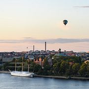 Solnedgång över Djurgården i Stockholm.