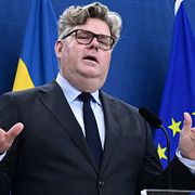 Justitieminister Gunnar Strömmer (M), under en pressträff.