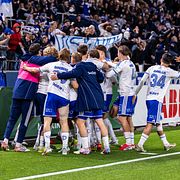 IFK Norrköpings Christoffer Nyman jublar med lagkamrater efter 4-0 under fotbollsmatchen i Superettan mellan IFK Norrköping och GIF Sundsvall den 13 oktober 2026 i Norrköping.
