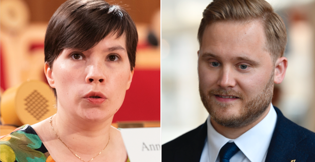 MP:s Annika Hirvonen och SD:s Henrik Vinge.  TT.