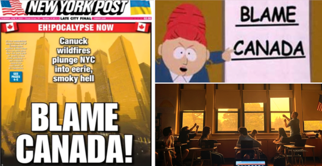 New York Posts förstasida/South Park/Bild från ett klassrum New York 