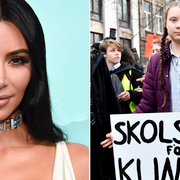 Kim Kardashian och Greta Thunberg. Arkivbilder.