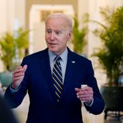 Joe Biden talar med medier efter segern i senaten.