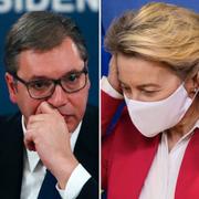 Från vänster: Kinas Xi Jinping, Serbiens Aleksandar Vucic, EU:s Ursula von der Leyen och Astra Zenecas vd Pascal Soriot