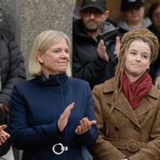 Nooshi Dadgostar (V), Magdalena Andersson (S) och Amanda Lind (MP).
