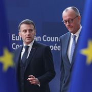 Tysklands förbundskansler Friedrich Merz och den franske presidenten Emmanuel Macron i samband med ett möte med Europeiska rådet i mars.