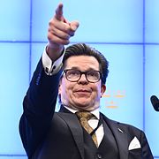 Talmannen Andreas Norlén håller pressträff efter att ha blivit omvald i riksdagen.