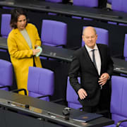 Olaf Scholz och utrikesminister Annalena Baerbock. Markus Schreiber / AP