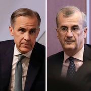 Kristalina Georgieva, Mark Carney, François Villeroy de Galhau och Pierre Moscovici.