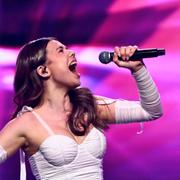 Kiana Blanckert under fredagens genrep inför Melodifestivalens semifinal i Örnsköldsvik.