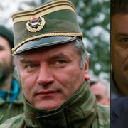 Ratko Mladic, till vänster som bosnienserbisk armébefälhavare i Jugoslavien 1994. Till höger när han fördes in i rättssalen under onsdagen.