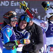 Thea Louise Stjernesund, till höger, right, Sara Hector i mitten och Federica Brignone till vänster. 
