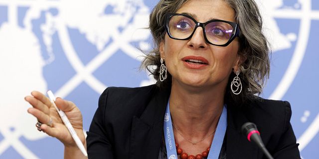 Francesca Albanese på en pressträff i juli 2023.  Salvatore Di Nolfi / AP